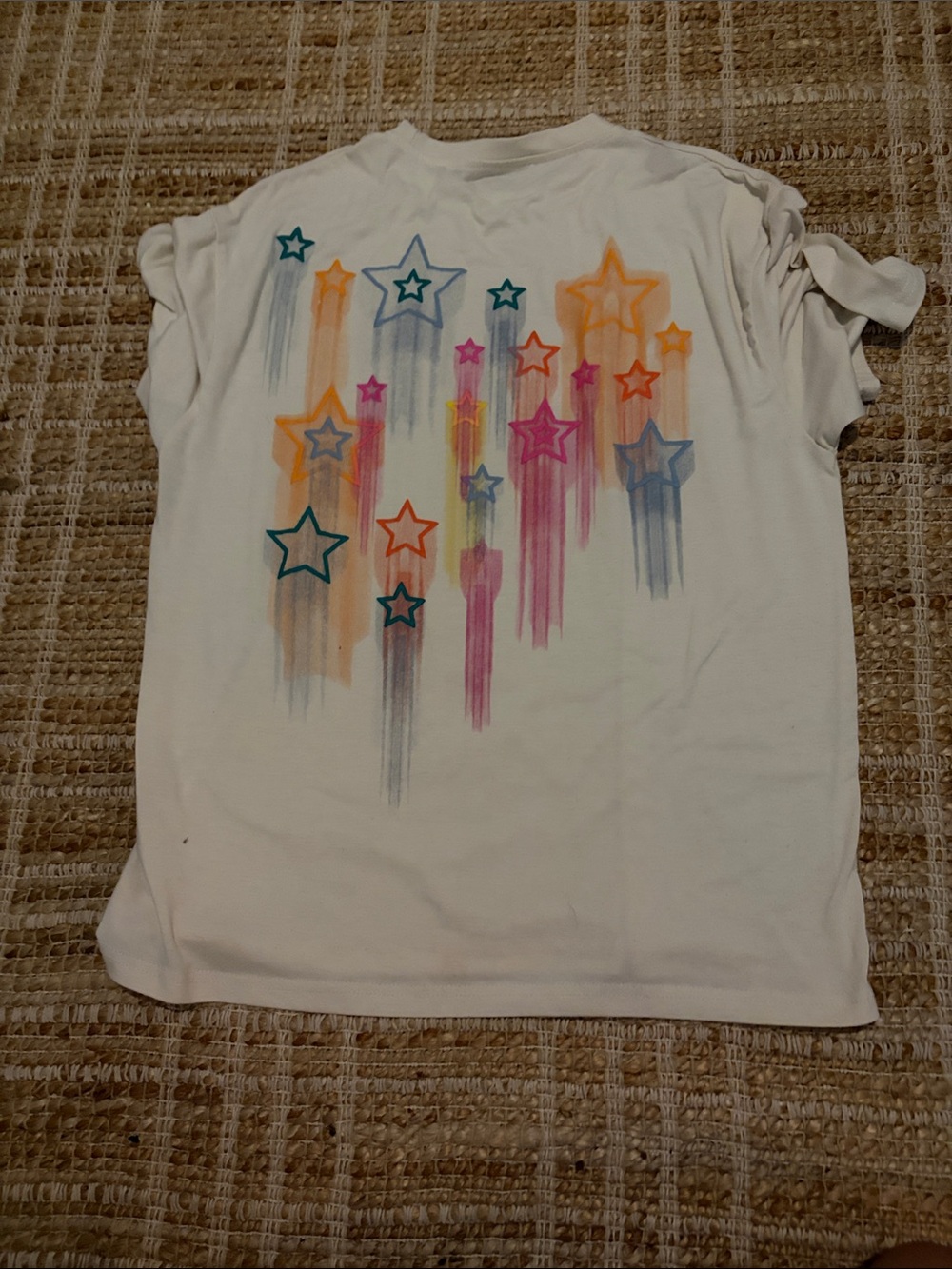 White Short-Sleeve Star-Print Tee in Multicolor